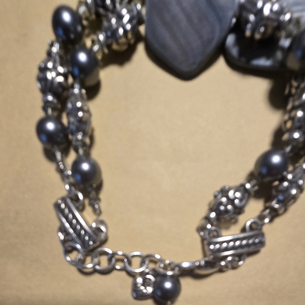 Brighton Vintage Utopia Silver Gray Stone Pearl Bracelet - Picture 8 of 10